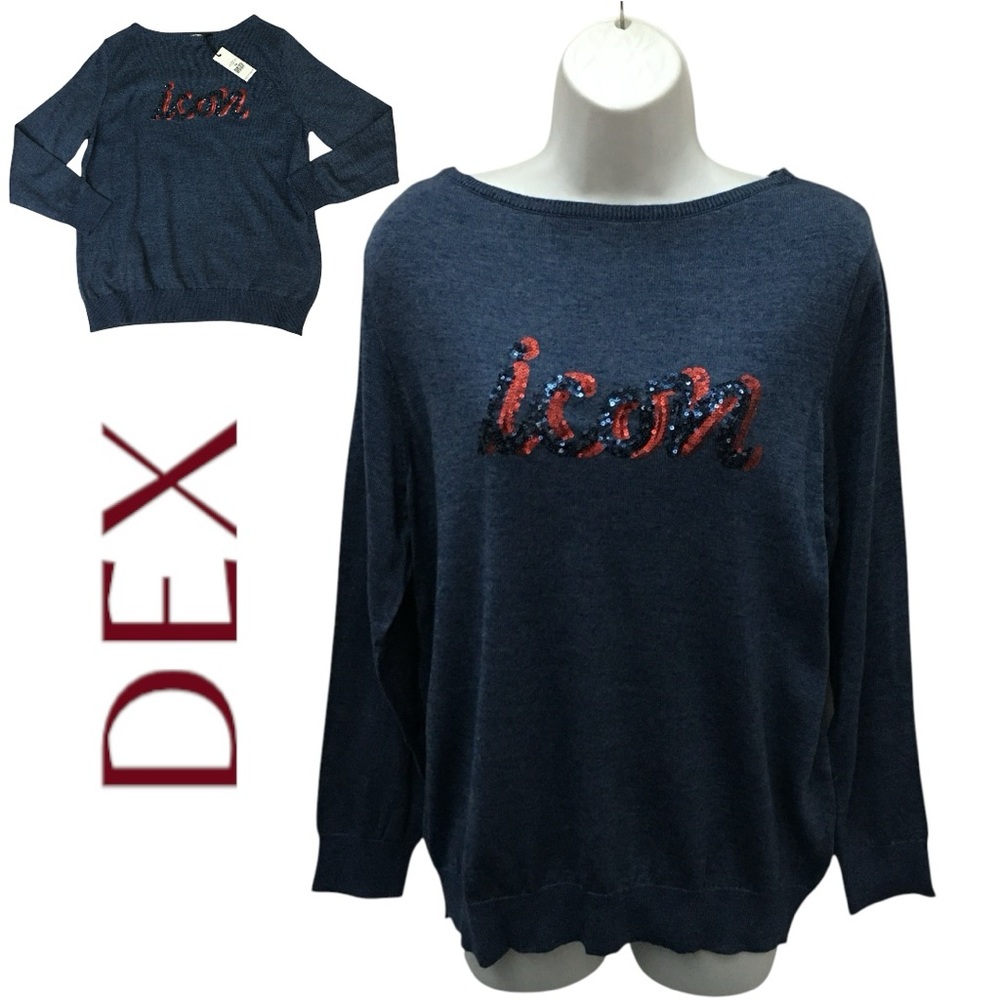 DEX icon Sequins Lightweight Blue Sweater 41” Bust - Women’s X/X - NWT